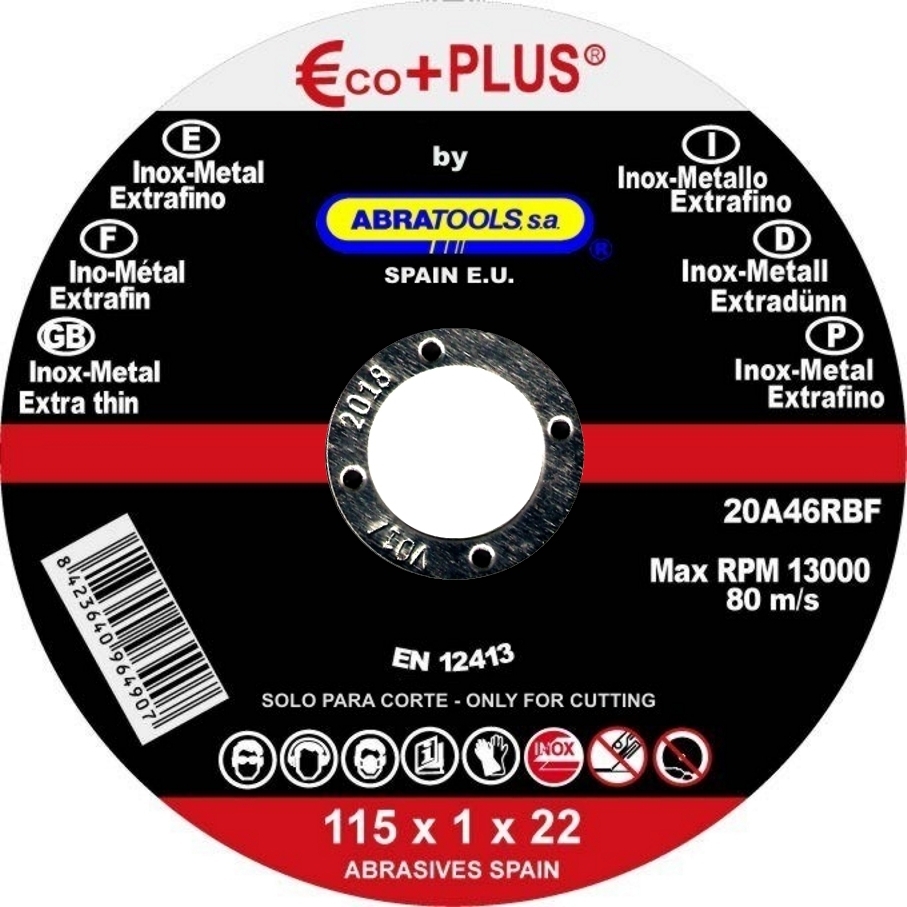 DISCO DE CORTE INOX ECOPLUS 115X1X22  C 25 UDS