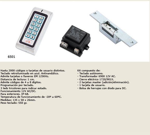 KIT CONTROL ACCESO JIS TECLADO TRANSF RECIB  ELECT